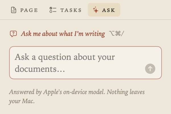The Ask tab saying which model answers