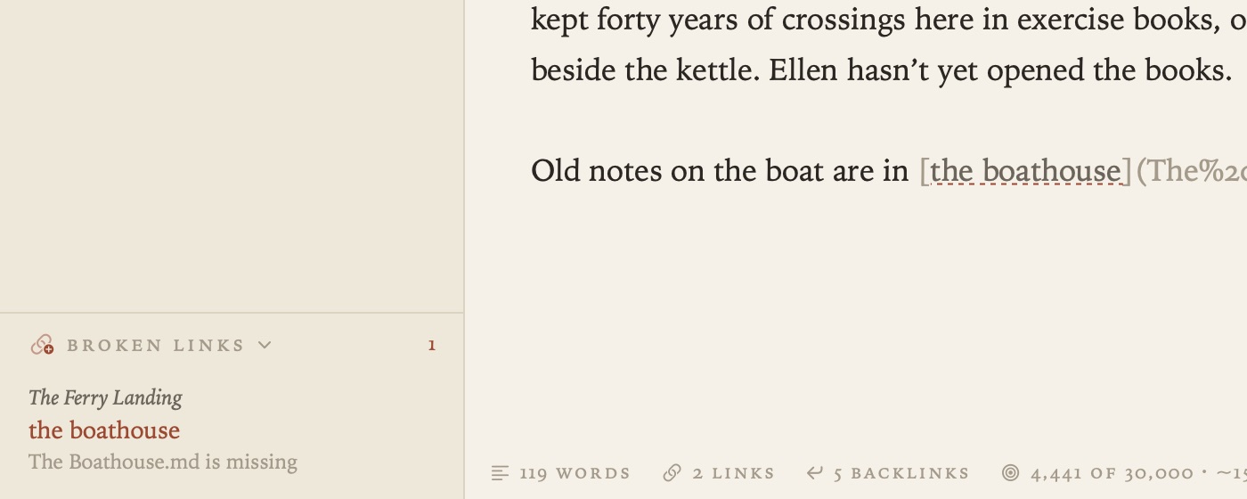 A broken link, listed under the contents