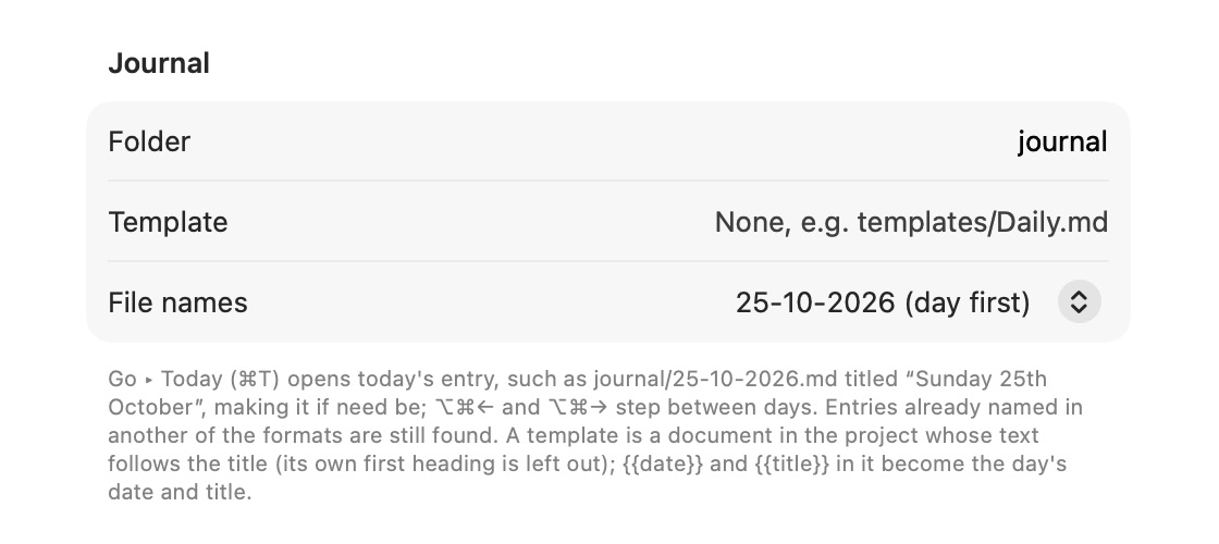 Settings ▸ General ▸ Journal