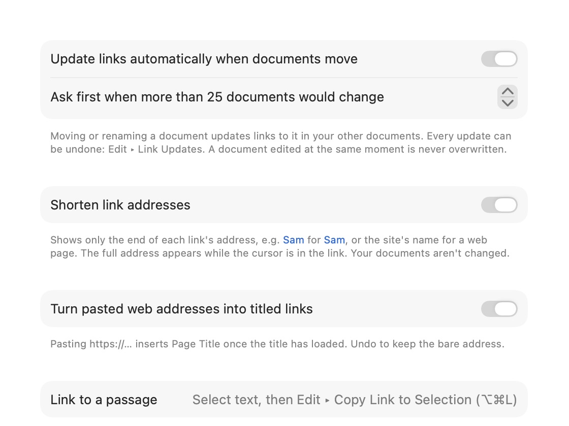 Settings ▸ Links