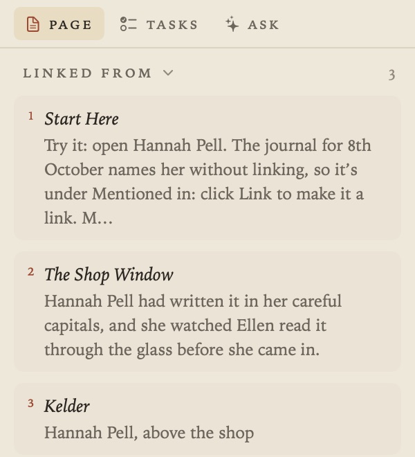 Linked from, in the margin