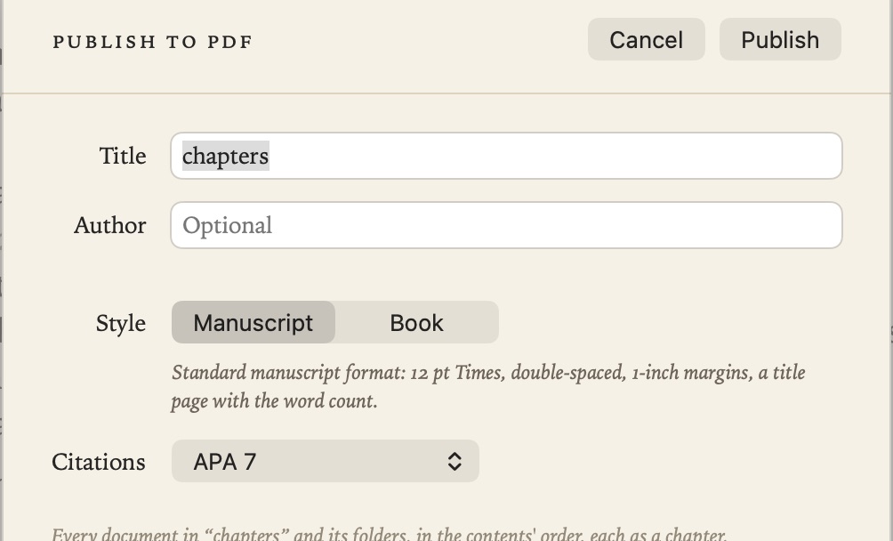 Publishing a folder to PDF
