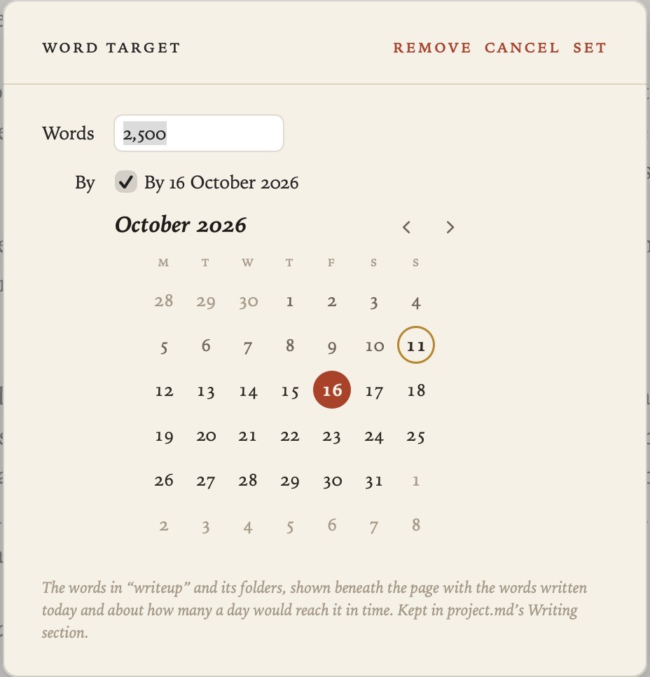 Setting a word target with a deadline